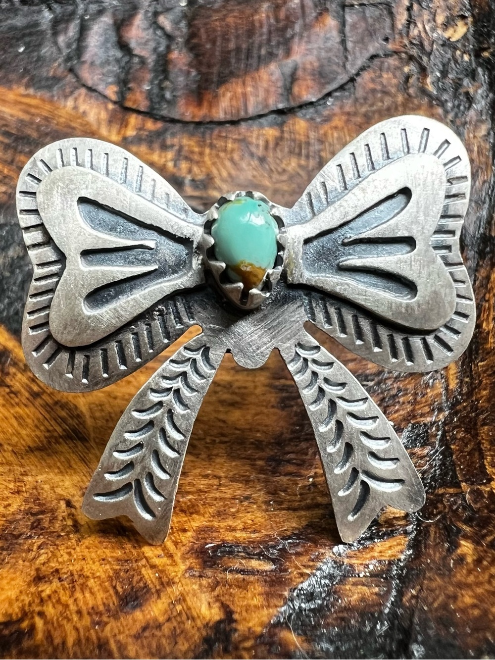 Sterling Silver Kingman Turquoise Bow Ring Size 9 Adjustable